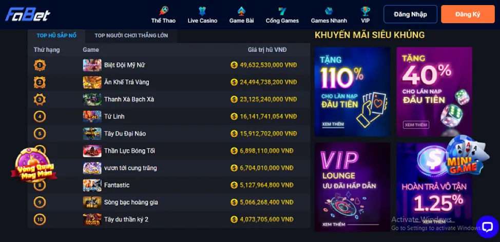 Các cấp độ VIP và yêu cầu thăng cấp